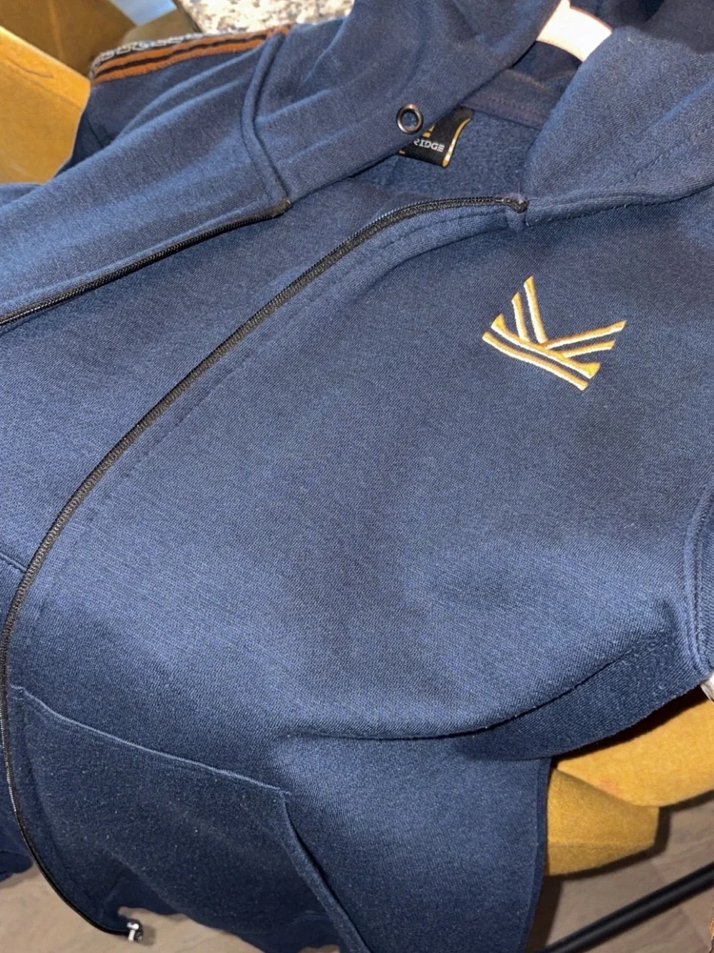 Navy Zip-Up Hoodie with Embroidered Gold Logo